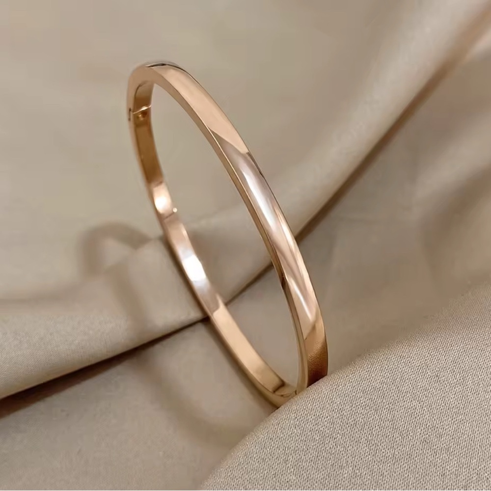 18k Rose Gold Electroplated Stainless Steel Hidden Clasp High-Polished Bangle!